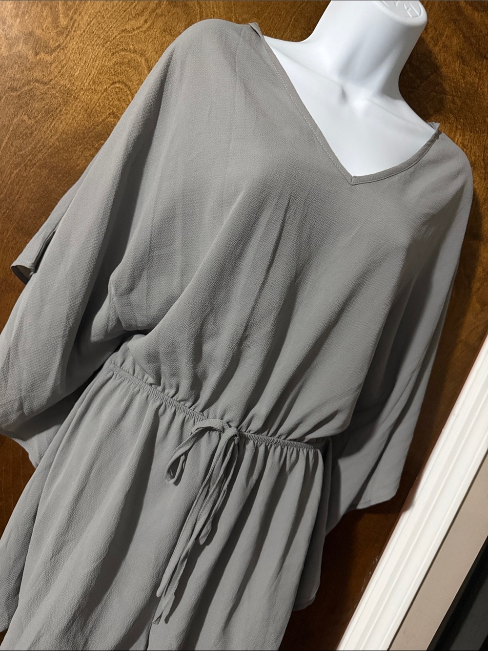 Soft Gray V-Neck Drawstring Tunic - Picture 2 of 3